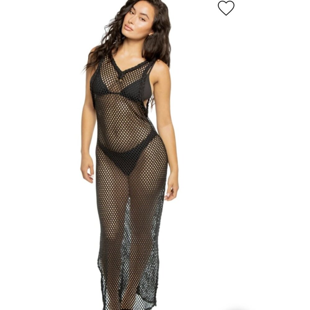EVERYTHING BUT WATER BLACK MESH MAXI COVERUP SMALL